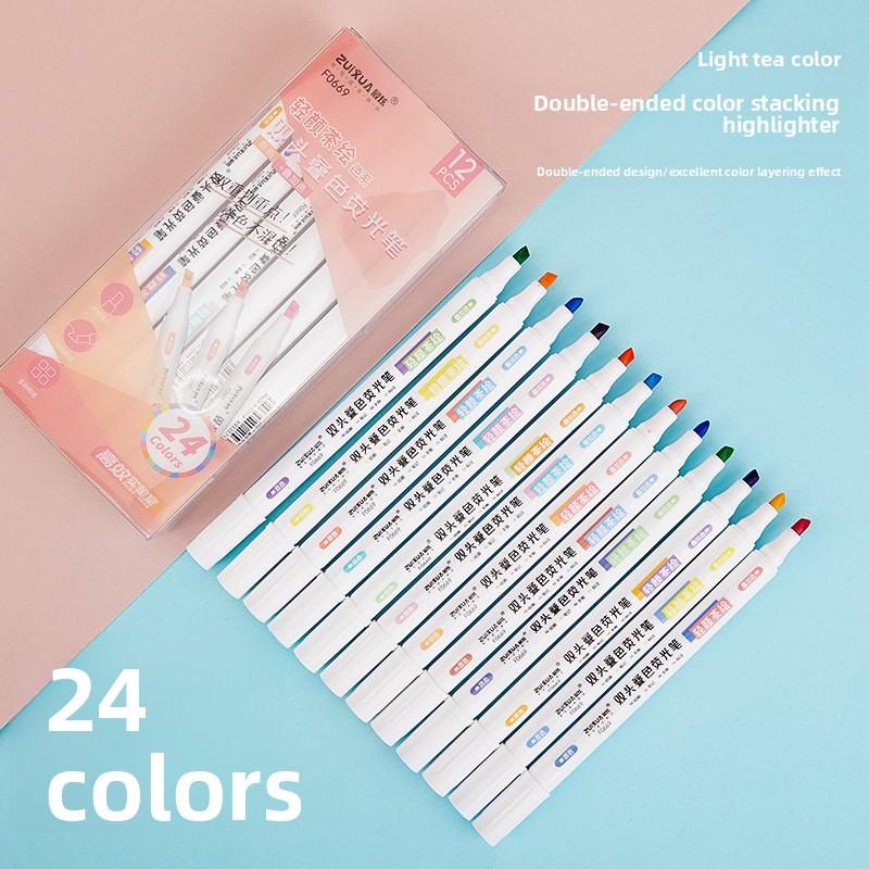 Notebook Soft-tip Student Marker with Colored Fluorescent Pen for Highlighting Key Points, Large Capacity, Double-ended