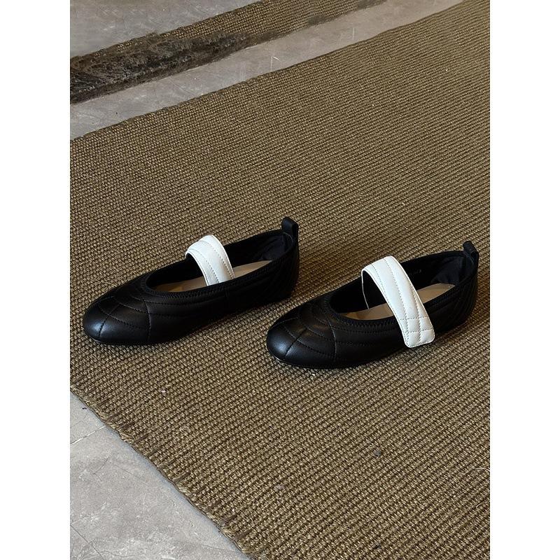 Chaussures Mary Jane à bouche légère style Xiaoxiangfeng pour femmes, fermeture Velcro, assortie de couleurs, plates, style ballerine, chaussures de danse