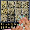 12grids 3D Cute Ocean Theme Nail Rivets Charms Metal Gold Shell/Starfish/Conch/Turtle Nail Studs Flatback Manicure Nail Supplies