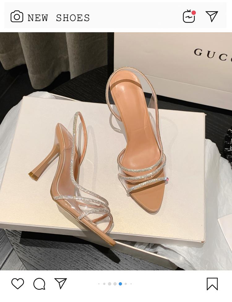 2025 Spring/Summer New High Heels, Fine Heels, Water Diamond French Style Celebrity One Belt Fairy Style Sandals for Women