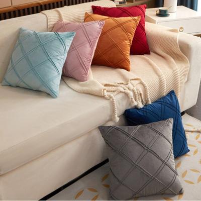 Soft Velvet Square Cushion Covers Decorative Solid Color Cushion Case Diamond Pattern Pillow Case