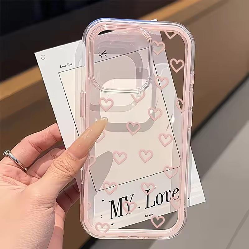 Love Heart Phone Case For iPhone 17 Case iPhone 13 16 15 11 12 14 Pro Max 17 Air Silicone 2 IN 1 Shockproof Soft Clear Cover