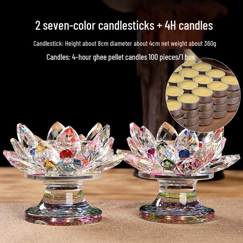Seven-Color Crystal Lotus Candle Holder for Buddhist Offerings: Eternal Ornament for Home Altar