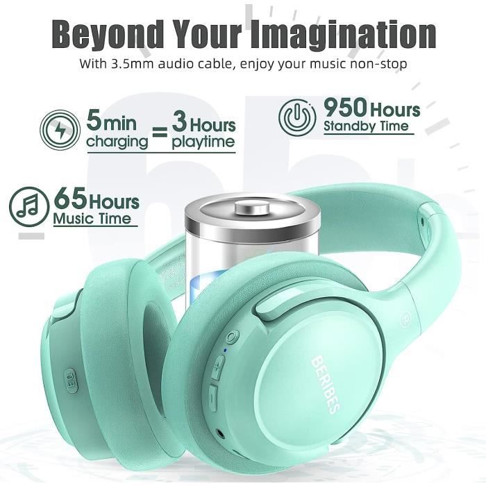 Casque Bluetooth - BERIBES - Modèle Sans Fil - 65 H Autonomie - 6 Modes EQ - Circum-aural