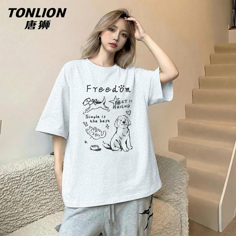 TonLion Women s Pure Cotton Round Neck Short Sleeve T-Shirt 2XL