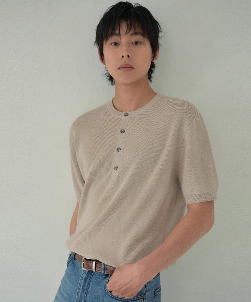 Wednesday Oasis Washable Minimal Henley Neck Half Knit_Beige(Wc26Kn46)