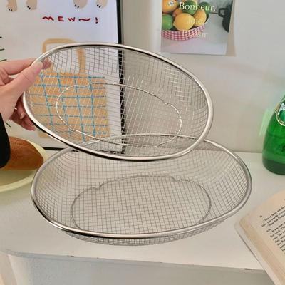 Portable Stainless Steel Fruit Basket Oval Large Capacity Desktop Storage Basket Mesh Screen