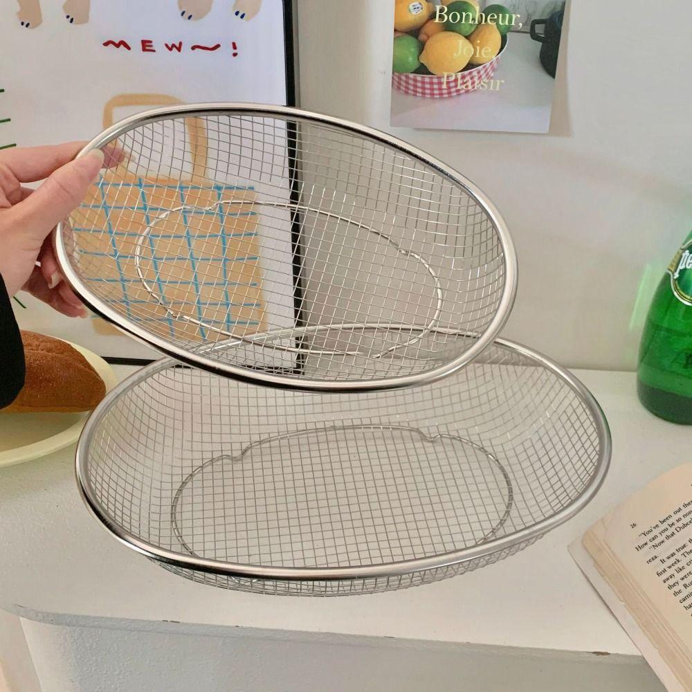 Oval Vegetable Draining Basket Large Capacity Mesh Screen Durable Desktop Storage Basket