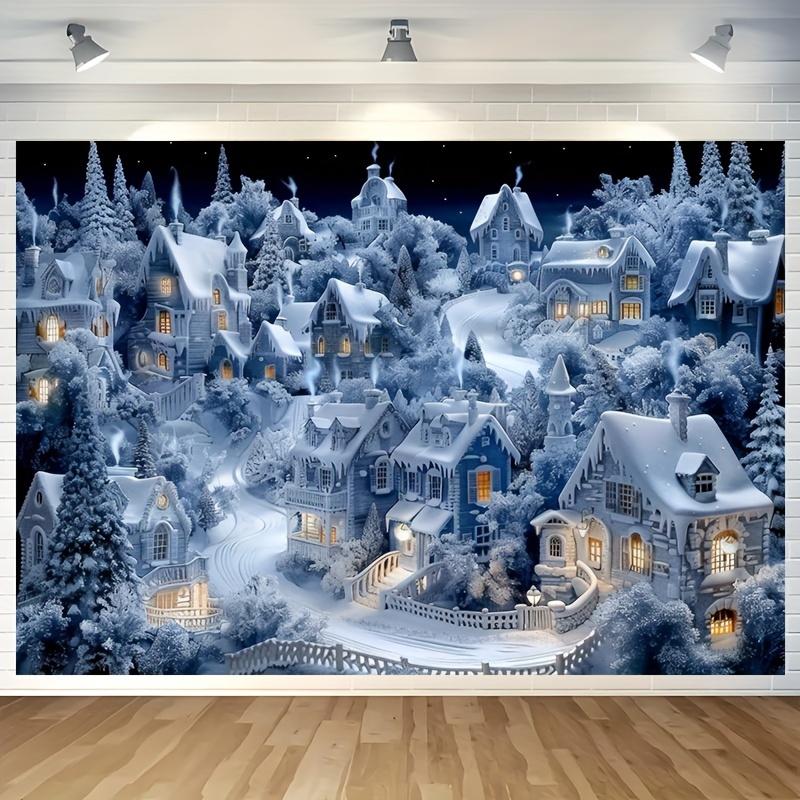 Snow Village Winter Wonderland Background - Universal Festival Theme Photography Background,Suitable for Parties and Dec