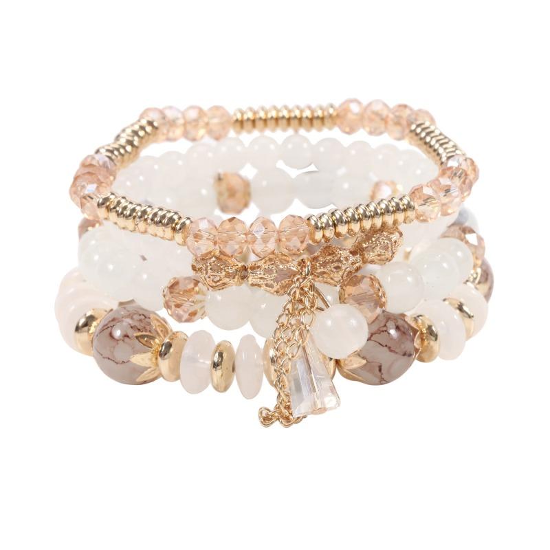 Bohemian Bracelet Leaf Ethnic Style Pendant Elastic Rope Beaded Multi-layer Bracelet