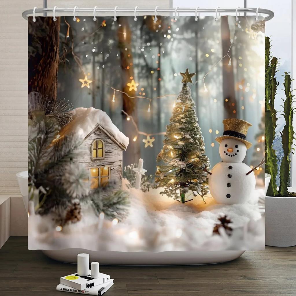 ZHL22Christmas Shower Curtain for Bathroom Waterproof Decoration with Hooks Weighted Lead Hem Heavy Duty Polyester Bath Curt2Ol%