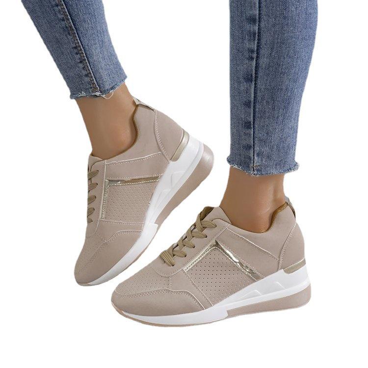 Women's Plus Size Wedge Heel Sneakers - Thick Sole, Breathable Mesh, Color Block Lace-Up