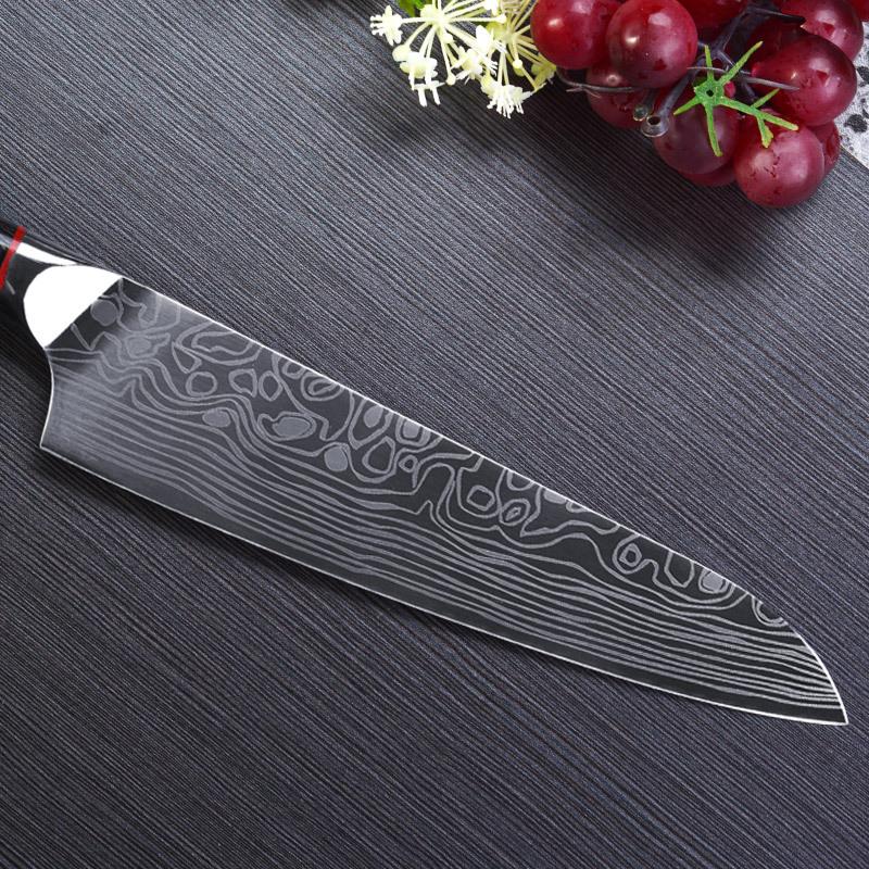 German Steel Damascus Pattern Chef's Knife Slicing Knife Sashimi Knife Stainless Steel Kitchen Knife Wooden Handle Knife