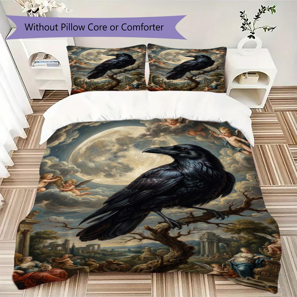 Krähen-Dekorationsmuster Bettwäsche-Steppdecken-Set Steppdeckenbezug Kissenbezug Heimdekoration Geburtstagsgeschenk (1 Bettbezug + 2 Kissenbezüge (ohne Füllung))54