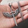 Vintage Angel Holy Sword Stainless Steel Cross Necklace for Men Fashion Jewelry Angel Wing Necklace Pendant Punk Men Chain