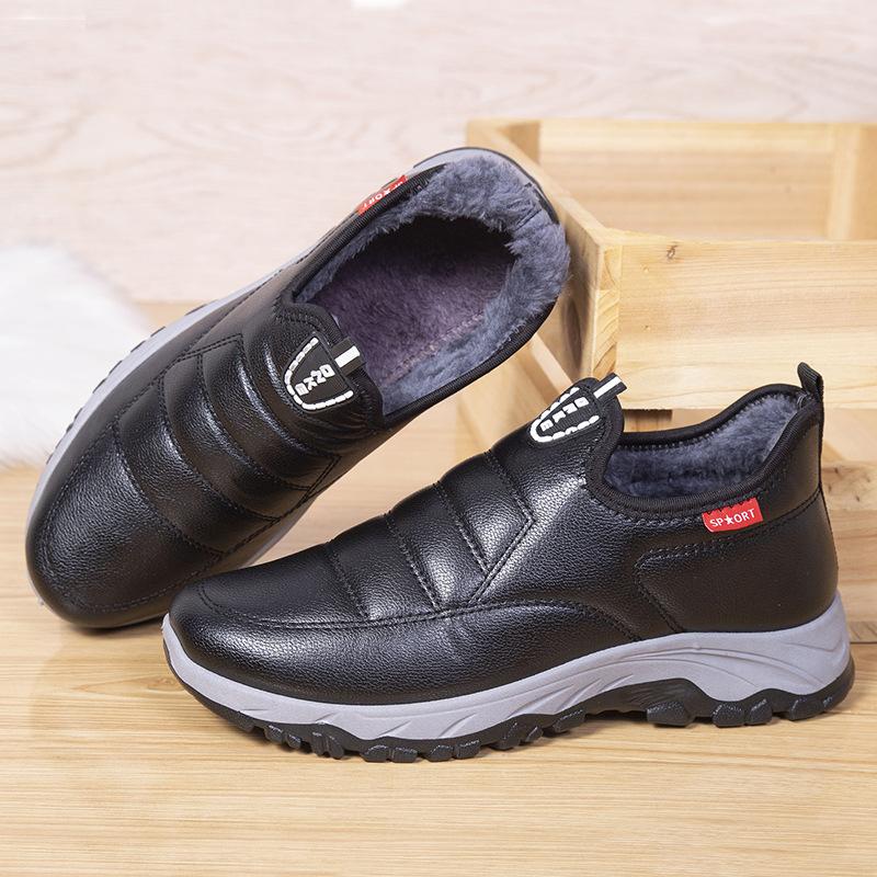 Middle Aged and Elderly Men's Winter Thick Warm Sports Shoes Non Slip Waterproof Fleece Lined Slip On Dad Shoes