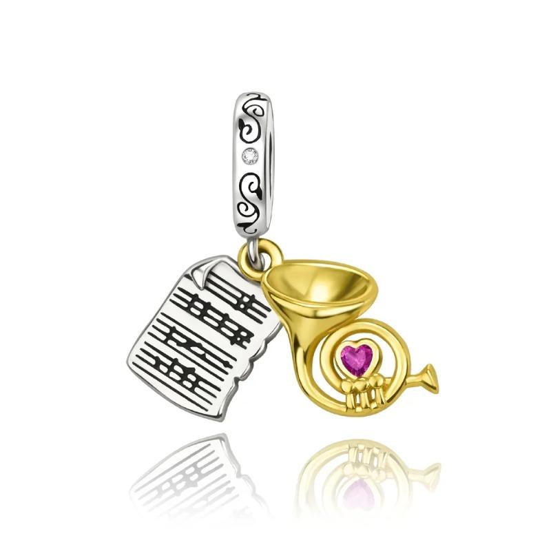 925 Silver Music Instrument Charms Piano Headphone Trumpet Violin Pendant Beads DIY Bracelet Necklace Gift for Her