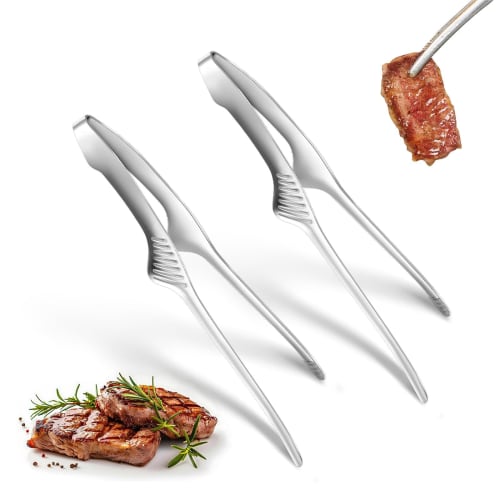 Latikaly Stainless Steel Yakiniku Tongs, Set of 2, BBQ Tongs, Non-Slip, Lightweight, Durable, and Abrasion-Resistant, Perfect for Camping, BBQs, Cooki