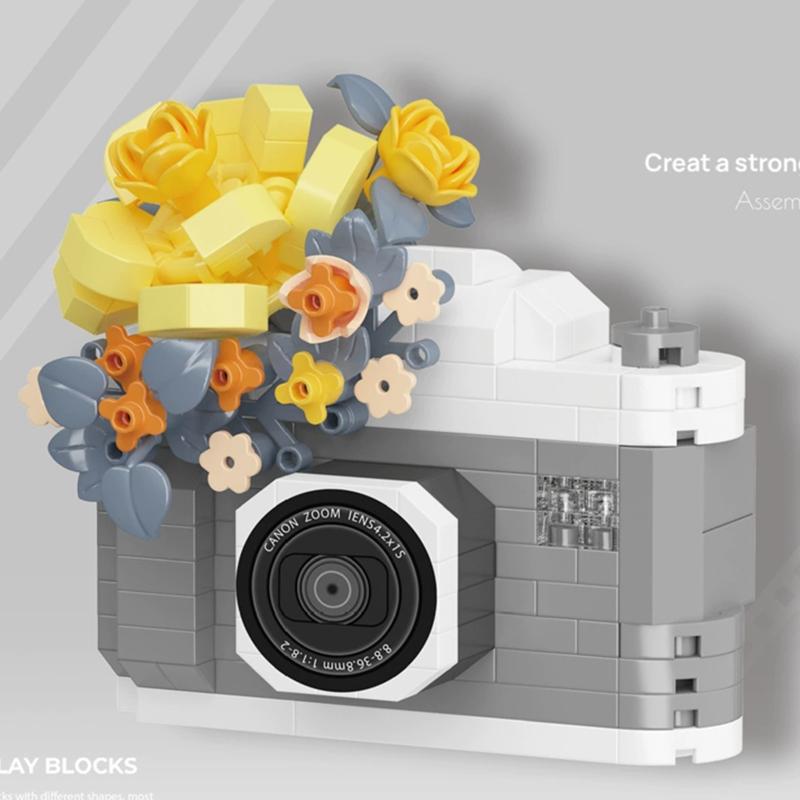 

NEW DIY Camera Mirror Flower Film Retro Polaroid Rose laurel Building Blocks Kit Girls Bricks Movie Model Kids Toy Children miniblocks