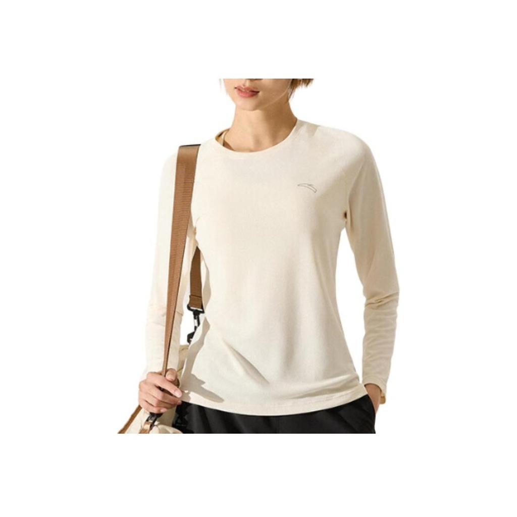 Anta Running Series Fitness Knitted Raglan Long Sleeve T-Shirt Women Tops Vanilla Cream 962435403-1