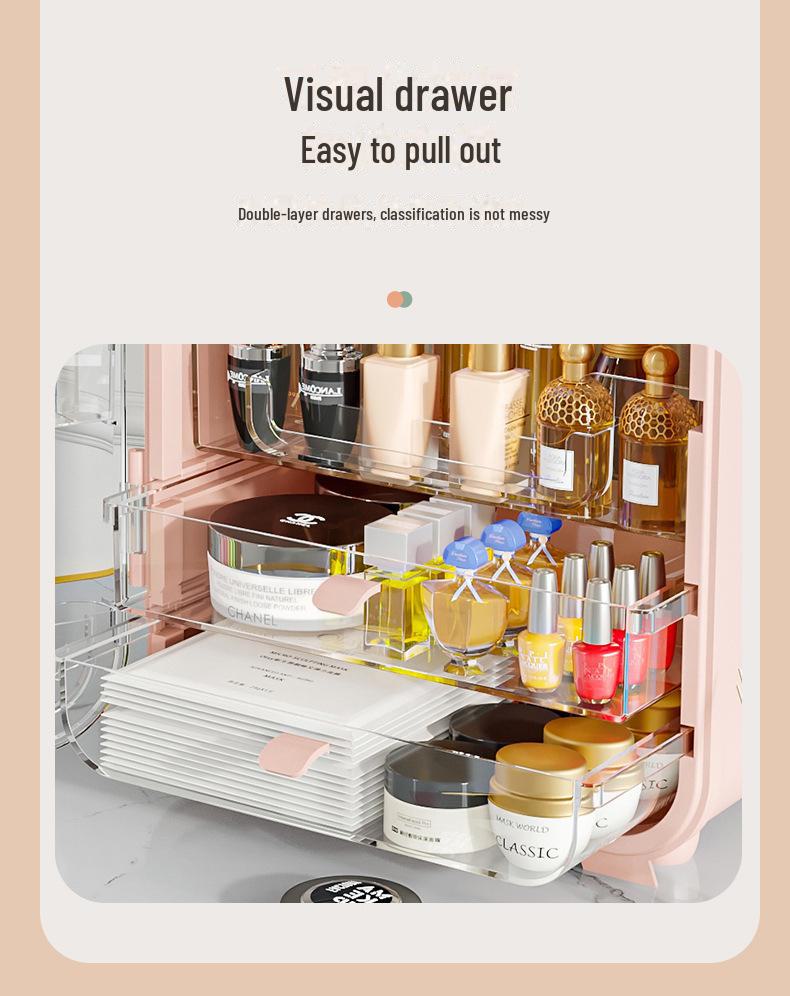 Boîte de Rangement Cosmétique Anti-Poussière de Grande Capacité avec Miroir pour Coiffeuse.