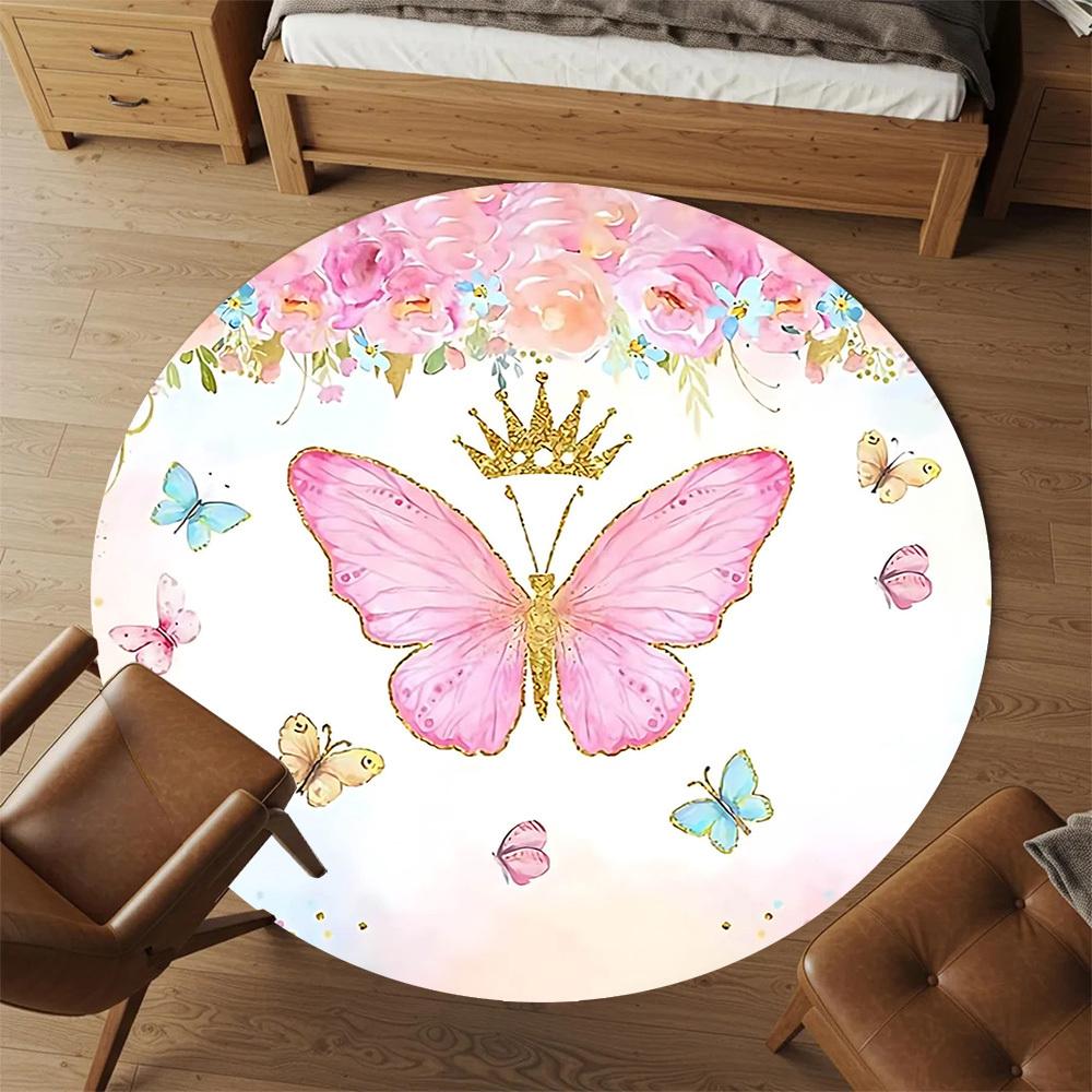 1pc Butterfly Crown Round Chair mat Area Rug - Non-Slip, Floor Mat for Office, Bedroom, and Indoor Decor -1002266