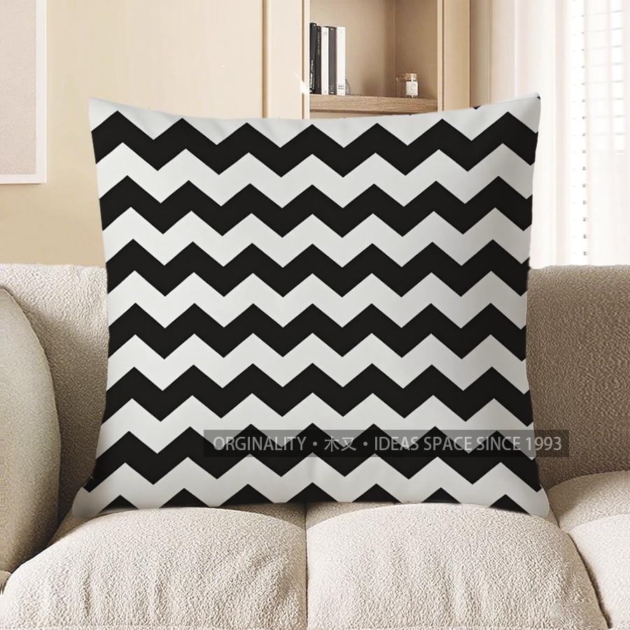 Home Decor Black & White Zigzag Pattern Throw Pillow Cover Pattern Cushion Cover Suitable For Sofa Bedroom Car Pillow Cover