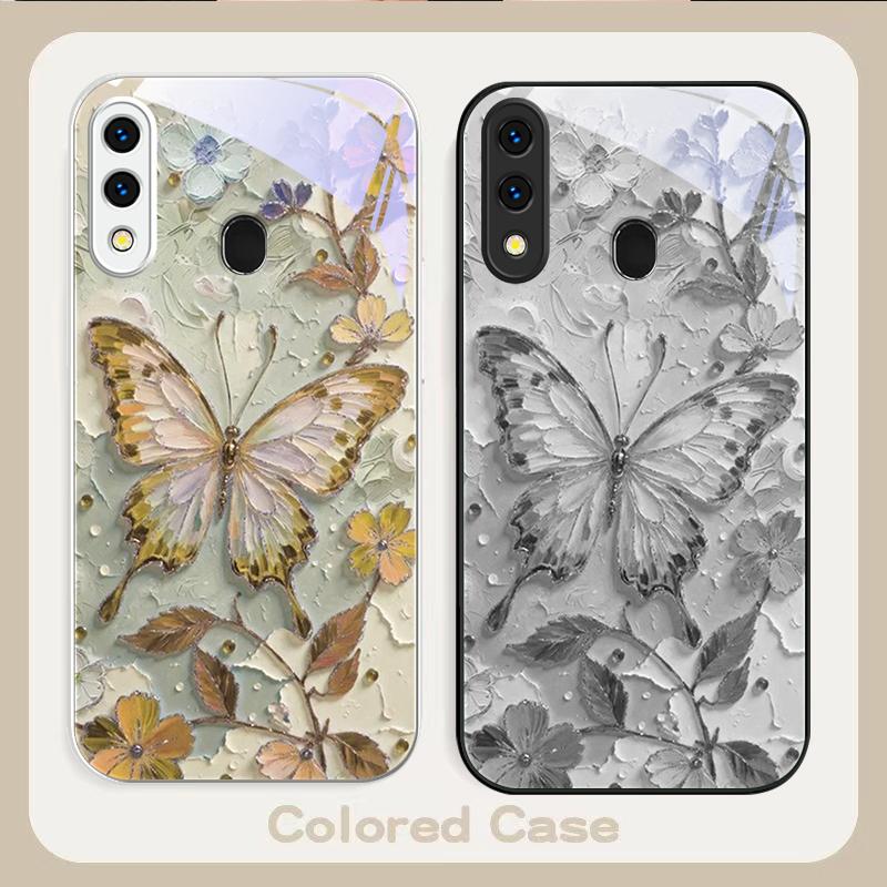 Elegant pink butterfly For Samsung A20 30 22 23 24 25 26 A31 32 33 34 A35 42 A50 51 52 53 54 55 56 70 71 72 73 glass phone case