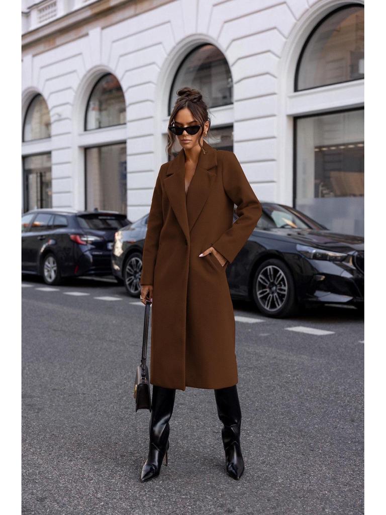 2024 Bestseller Women's Winter Simple Solid Long Sleeve Mid-Length Wool Coat