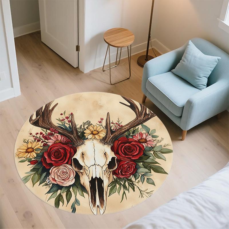 Deer Antler Flowers,Round Area Rug,Carpet Rug for Living Room Bedroom Sofa Playroom Decor,Non-slip Floor Mat