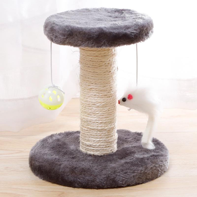 Sisal Cat Tree & Scratching Post: Double-Layer Platform, Wear-Resistant, No Shedding, Entertaining Toy for Bored Kittens.