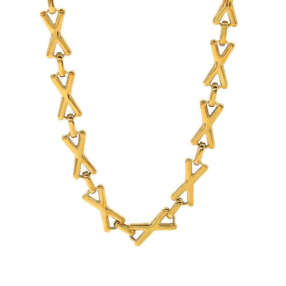 Geometric X-Shaped Hip-Hop Style Necklace & Bracelet Set - Trendy Unisex Jewelry