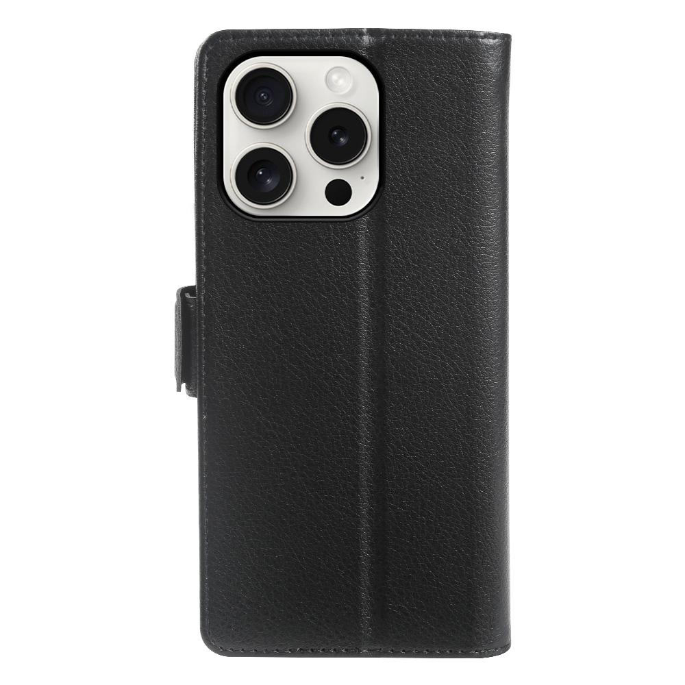 For iPhone 14 Pro Wallet Case with Dual Magnetic Clasp Litchi Textured Leather Flip Stand Phone Cover
