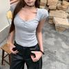 V-neck Sexy Slim Short T-shirt Summer Inner Design Simple Slimming Versatile Short-sleeved Top