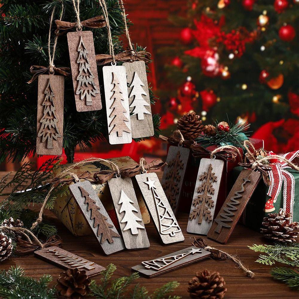 6PCS Multicolor Christmas Hanging Decoration Wood Festive Gift  Winter Holiday