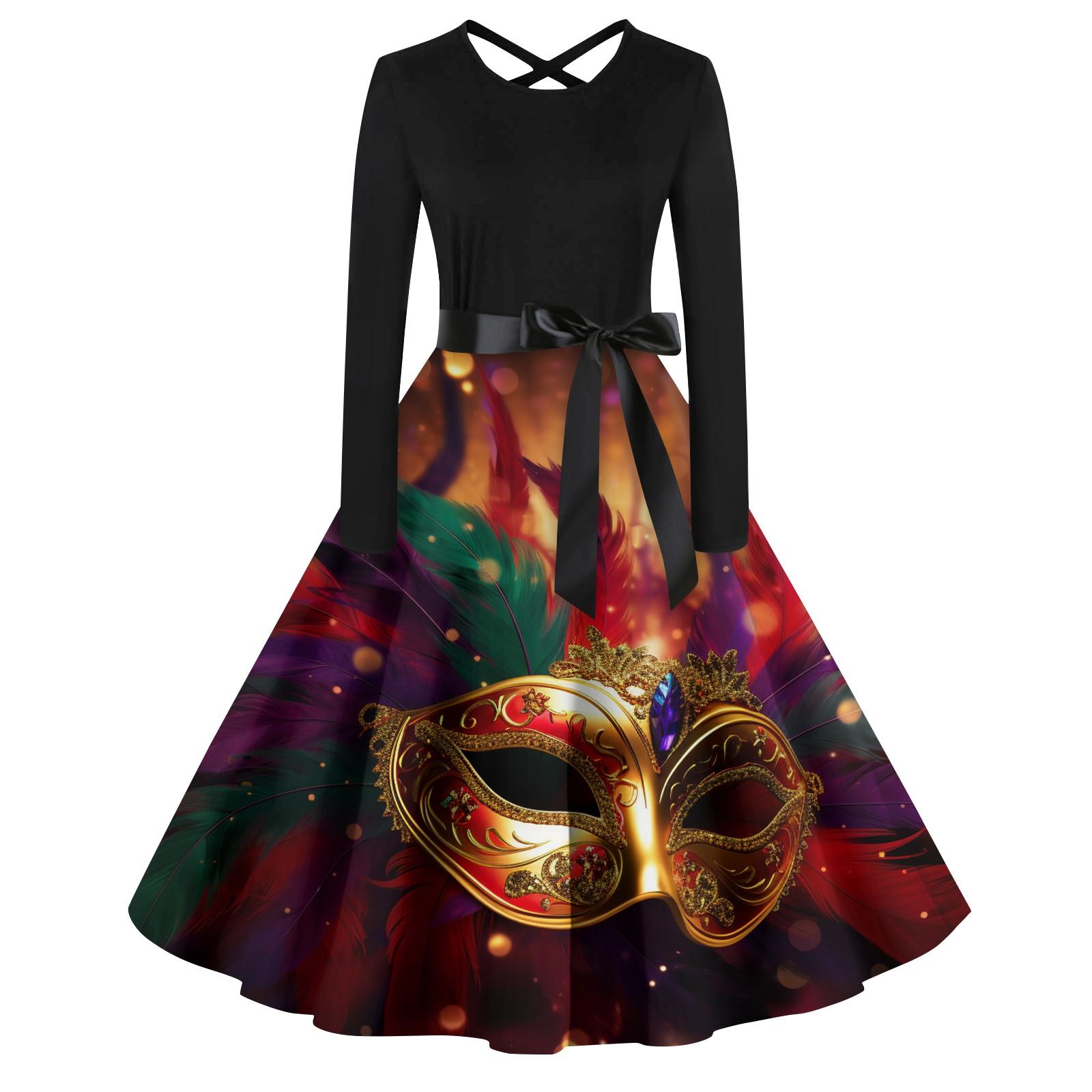 

Женский повседневный пуловер с круглым вырезом и принтом, платье с высокой талией и длинными рукавами XXXXXL