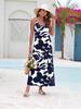 2026 Elegant European & American Spaghetti Strap Long Printed Dress with Pockets