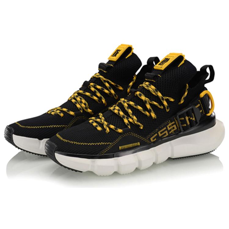 Li Ning Essence Lace Up Prm Fabric Slip Resistant Abrasion Resistant Low top Vintage Basketball Shoes Black Yellow AGBP053-4
