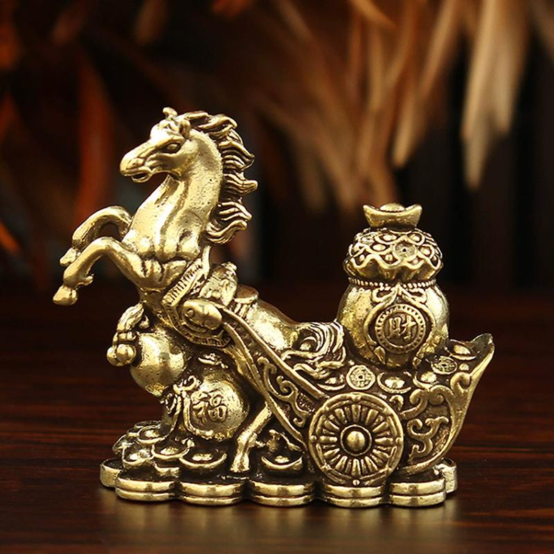 Statue de Cheval en Laiton Vintage Ornement de Bureau Décoration Artisanat Métallique Créatif Décorations pour la Maison Statue du Cheval du Zodiaque Stéréoscopique