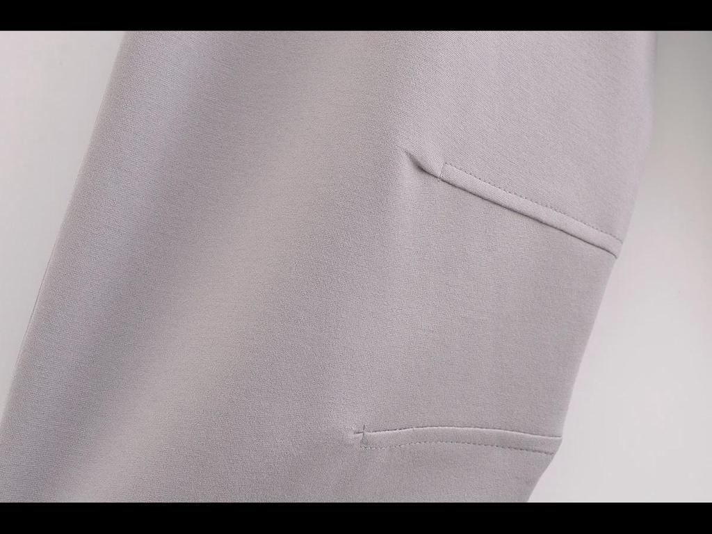 ZA Damski Dwustronny Materiałowy T-shirt z Okrągłym Dekoltem i Zestaw Spodni Casualowych o Prostym Kroju
