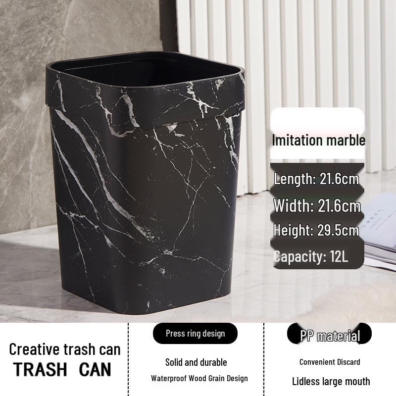 Black Marble Pattern Trash Can for Home - Living Room, Kitchen, Bathroom