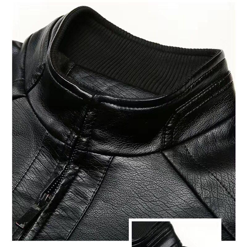 2026 New Autumn Winter Men Leather Jacket Stand Collar Plus Velvet Thick Warm Leather Jacket Men Social Mens Jackets