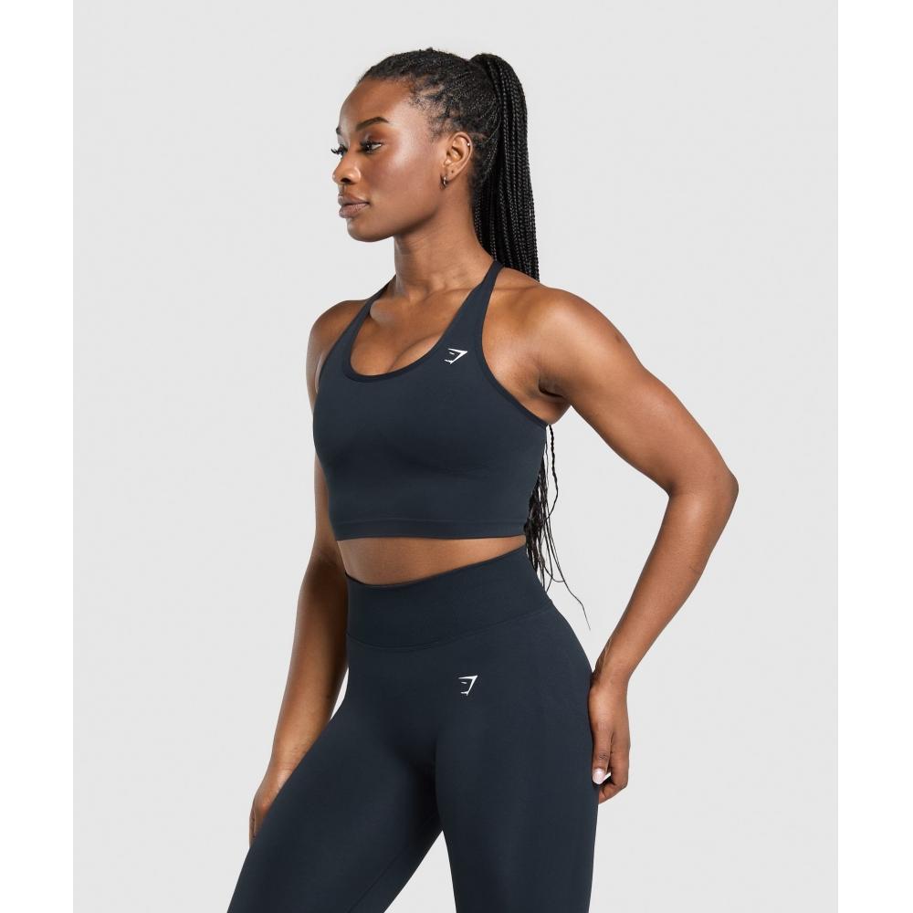 Gymshark Lift Seamless Midi Tank With Shelf Midnight Blue Black Marl B2c9q Ucvj