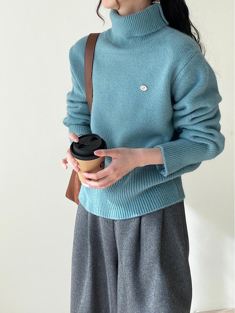 

Корейский стиль женский восьмицветный мягкий вязаный свитер с высоким воротником 9931 One Size синий