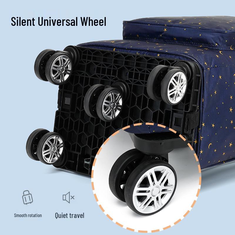 Portable Small Trolley Cart with Universal Wheels and Insulated Shopping Bag