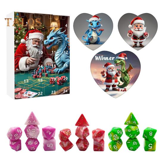 DND Dice Advent Calendar 2024 Acrylic Colorful Polyhedral Dice Set for Gamers Role Players 24 Days Christmas Countdown Calendar