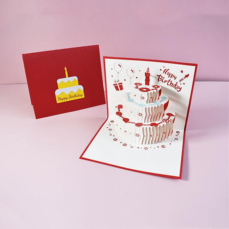 Happy Birthday Card for Girl Kids Wife Husband 3d Birthday Cake Pop-Up Greeting Cards Postcards Gifts with Envelope