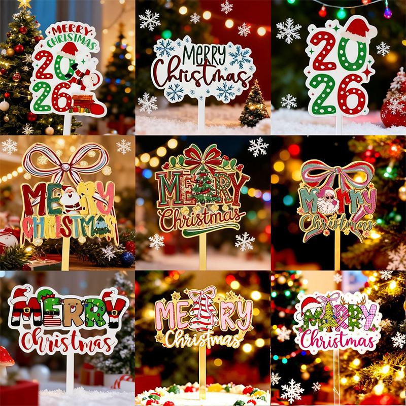Christmas Cake Decoration  Ins Style Acrylic Diverse Patterns Merry Christmas 2025  Year Cake Insert Card Decoration