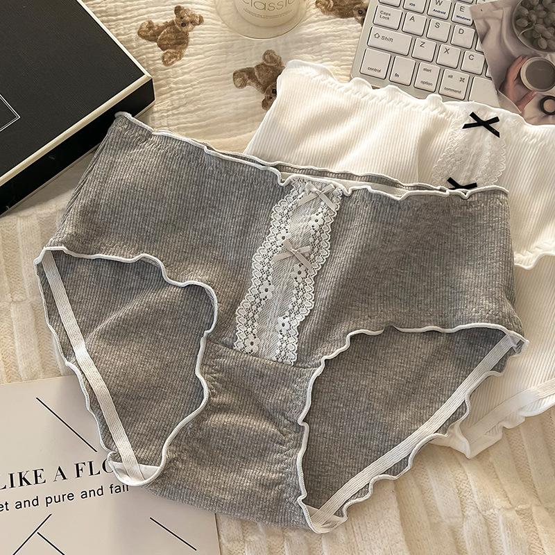 Plus Size Women's Bow-checked Wooden Ear Side Skin Friendly Cotton Crotch Waist Panties
