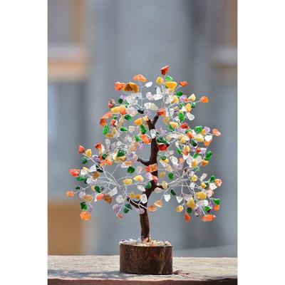 Kristalai ir akmenys, 7 čakrų kristalų rinkinys namų dekoravimui, bonsai, pinigų medeliui, dydis 10-12 colių, daugiaspalvis, sidabrinė viela. 1 gabalėlis